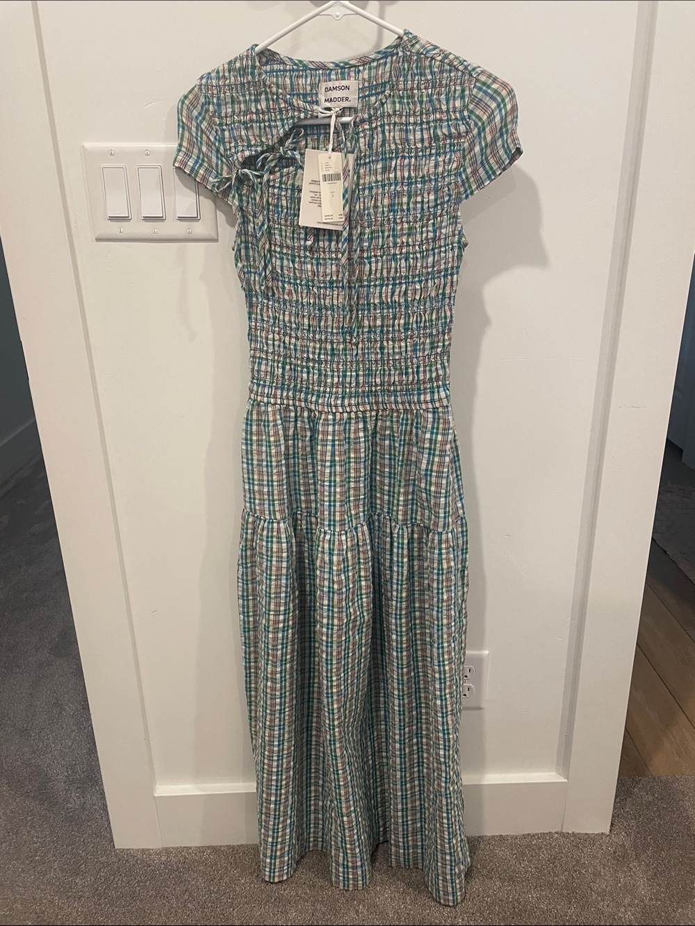 Ebba Midi Dress - Picnic Blue Check multi-color smocked maxi dress size US 2